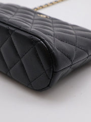 CHANEL 24A Grained Calfskin Shell Bag - Black with Gold Hardware