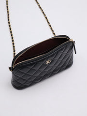 CHANEL 24A Grained Calfskin Shell Bag - Black with Gold Hardware