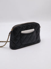 CHANEL 24A Grained Calfskin Shell Bag - Black with Gold Hardware