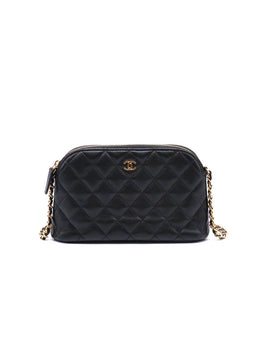CHANEL 24A Grained Calfskin Shell Bag - Black with Gold Hardware