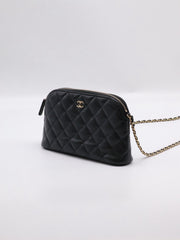 CHANEL 24A Grained Calfskin Shell Bag - Black with Gold Hardware