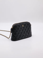 CHANEL 24A Grained Calfskin Shell Bag - Black with Gold Hardware