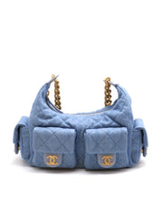 CHANEL 25C Large Hobo Bag Small - Light Denim with Gold Hardware