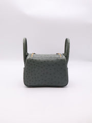 HERMES Mini Lindy Ostrich - Vert Amande with Gold Hardware [U]
