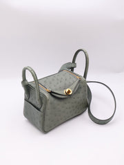 HERMES Mini Lindy Ostrich - Vert Amande with Gold Hardware [U]