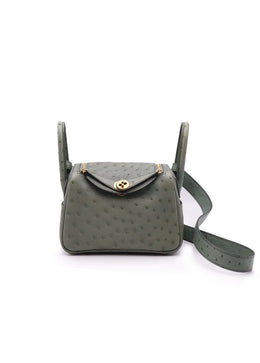 HERMES Mini Lindy Ostrich - Vert Amande with Gold Hardware [U]