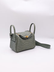HERMES Mini Lindy Ostrich - Vert Amande with Gold Hardware [U]