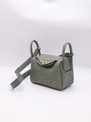 HERMES Mini Lindy Ostrich - Vert Amande with Gold Hardware [U]