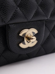 CHANEL Classic Rectangular Mini Flap Bag 20 Grained Calfskin - Black with Gold Hardware [Series 25]