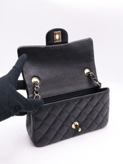 CHANEL Classic Rectangular Mini Flap Bag 20 Grained Calfskin - Black with Gold Hardware [Series 25]
