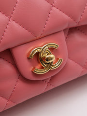 CHANEL 23B Top Handle Classic Flap Small - Lipstick Pink with Gold Hardware