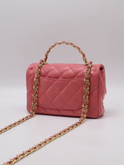 CHANEL 23B Top Handle Classic Flap Small - Lipstick Pink with Gold Hardware