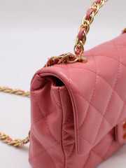 CHANEL 23B Top Handle Classic Flap Small - Lipstick Pink with Gold Hardware