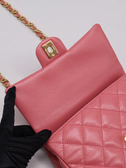 CHANEL 23B Top Handle Classic Flap Small - Lipstick Pink with Gold Hardware