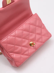 CHANEL 23B Top Handle Classic Flap Small - Lipstick Pink with Gold Hardware