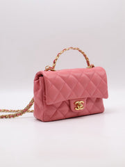 CHANEL 23B Top Handle Classic Flap Small - Lipstick Pink with Gold Hardware