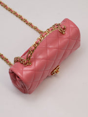 CHANEL 23B Top Handle Classic Flap Small - Lipstick Pink with Gold Hardware