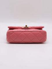 CHANEL 23B Top Handle Classic Flap Small - Lipstick Pink with Gold Hardware