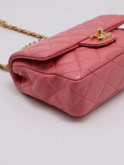 CHANEL 23B Top Handle Classic Flap Small - Lipstick Pink with Gold Hardware