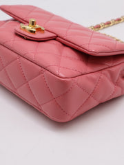 CHANEL 23B Top Handle Classic Flap Small - Lipstick Pink with Gold Hardware