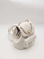 CHANEL Duma Calfskin Backpack Small - White with Gold Hardware