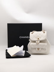 CHANEL Duma Calfskin Backpack Small - White with Gold Hardware