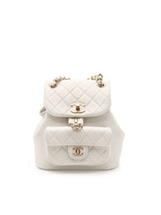 CHANEL Duma Calfskin Backpack Small - White with Gold Hardware
