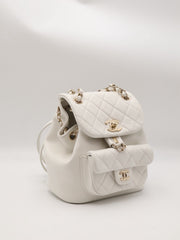CHANEL Duma Calfskin Backpack Small - White with Gold Hardware