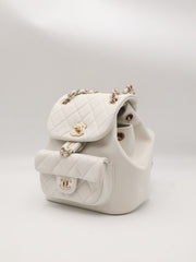 CHANEL Duma Calfskin Backpack Small - White with Gold Hardware