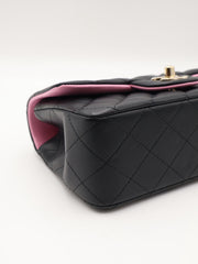 CHANEL 23P Top Handle Rectangular Mini Flap 20 - Black/Pink with Gold Hardware