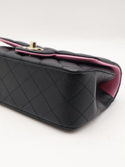 CHANEL 23P Top Handle Rectangular Mini Flap 20 - Black/Pink with Gold Hardware