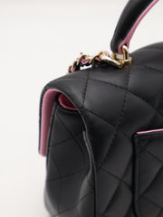 CHANEL 23P Top Handle Rectangular Mini Flap 20 - Black/Pink with Gold Hardware