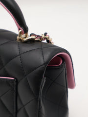 CHANEL 23P Top Handle Rectangular Mini Flap 20 - Black/Pink with Gold Hardware