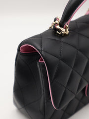 CHANEL 23P Top Handle Rectangular Mini Flap 20 - Black/Pink with Gold Hardware