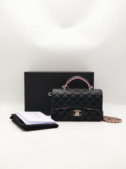 CHANEL 23P Top Handle Rectangular Mini Flap 20 - Black/Pink with Gold Hardware