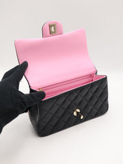 CHANEL 23P Top Handle Rectangular Mini Flap 20 - Black/Pink with Gold Hardware