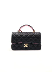 CHANEL 23P Top Handle Rectangular Mini Flap 20 - Black/Pink with Gold Hardware