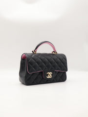 CHANEL 23P Top Handle Rectangular Mini Flap 20 - Black/Pink with Gold Hardware