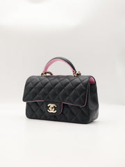 CHANEL 23P Top Handle Rectangular Mini Flap 20 - Black/Pink with Gold Hardware