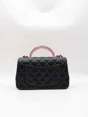 CHANEL 23P Top Handle Rectangular Mini Flap 20 - Black/Pink with Gold Hardware