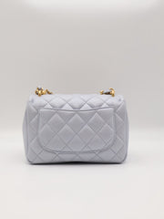 CHANEL 24P Pearl Top Handle Square Mini Flap Bag - Light Blue
