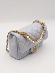 CHANEL 24P Pearl Top Handle Square Mini Flap Bag - Light Blue