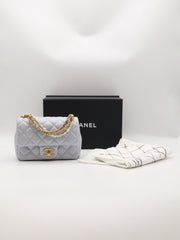 CHANEL 24P Pearl Top Handle Square Mini Flap Bag - Light Blue