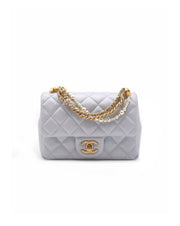 CHANEL 24P Pearl Top Handle Square Mini Flap Bag - Light Blue