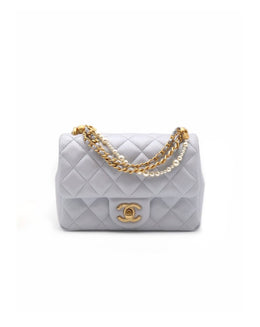 CHANEL 24P Pearl Top Handle Square Mini Flap Bag - Light Blue