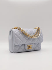 CHANEL 24P Pearl Top Handle Square Mini Flap Bag - Light Blue