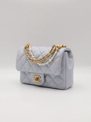 CHANEL 24P Pearl Top Handle Square Mini Flap Bag - Light Blue