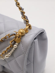 CHANEL 24P Pearl Top Handle Square Mini Flap Bag - Light Blue
