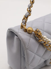 CHANEL 24P Pearl Top Handle Square Mini Flap Bag - Light Blue