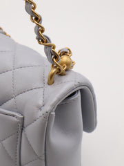 CHANEL 24P Pearl Top Handle Square Mini Flap Bag - Light Blue